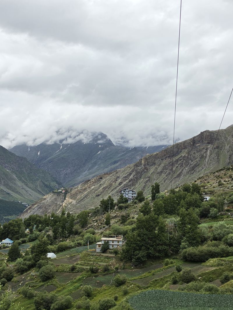 Green Lahaul valley and village in summer near Gondhla